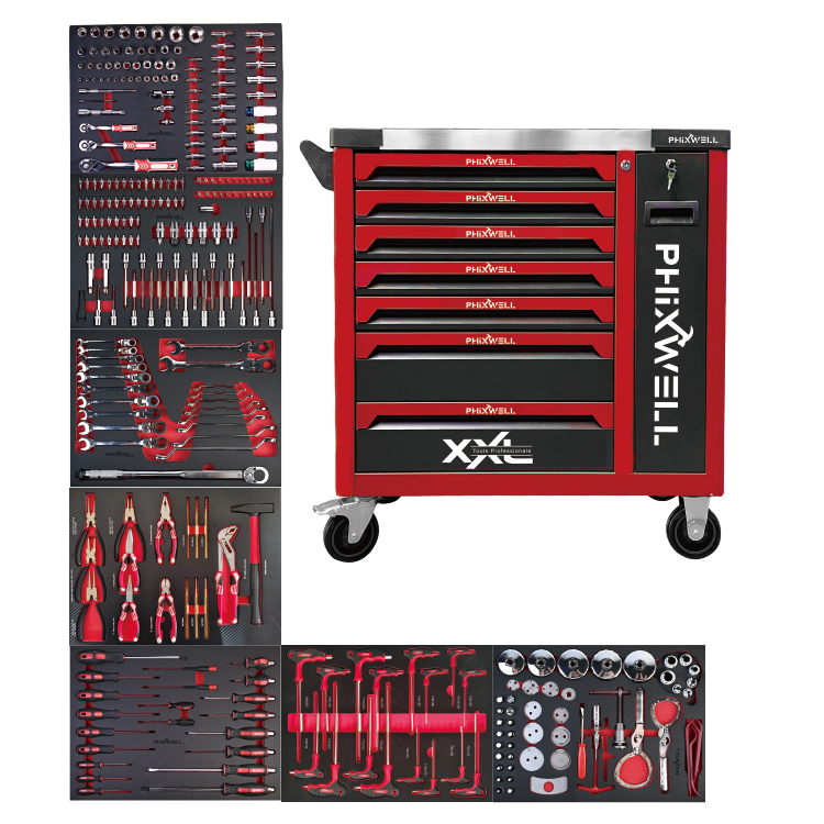 719509 PHIXWELL 7 ড্রয়ার টুল স্টোরেজ ক্যাবিনেট 309pcs টুল সেট সহ