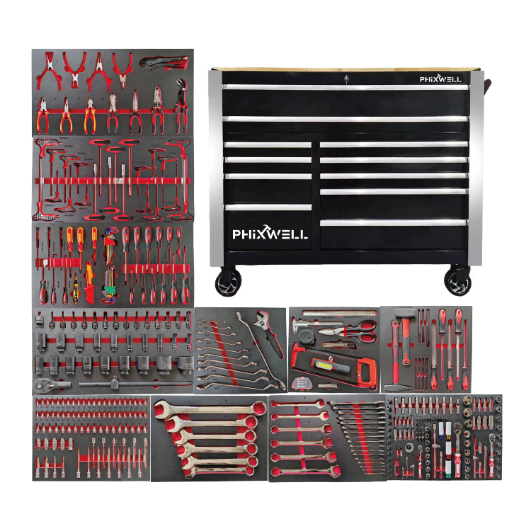 719520PHIXWELL 11 ড্রয়ার টুল ক্যাবিনেট সহ 377pcs টুল সেট
